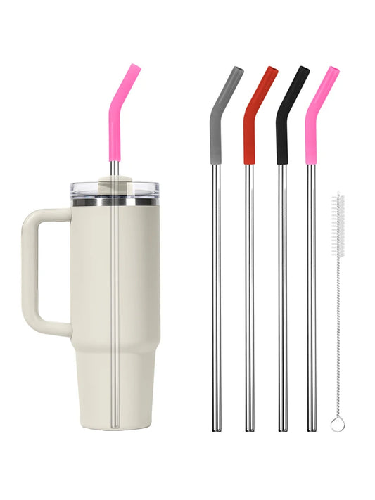 4Pcs Stainless Steel Straw with Silicone Tips for Stanley 40oz Tumbler