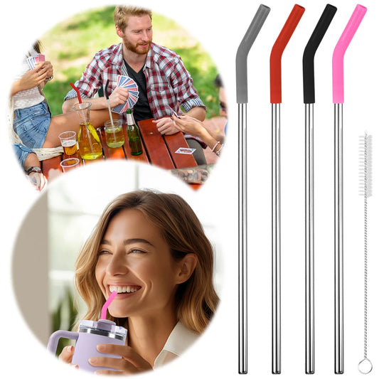 4Pcs Stainless Steel Straw with Silicone Tips for Stanley 40oz Tumbler